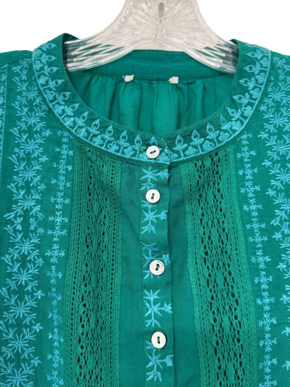 Sundance Almara Embroidered and Lace Long Sleeve in Teal Women's Top Size M - Picture 3 of 9